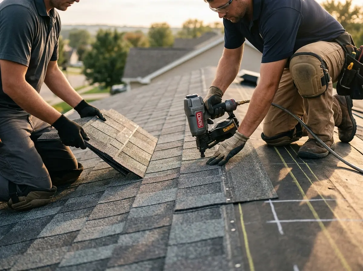 Professional roofer working on a residential roof in Metairie